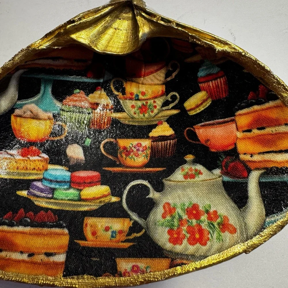 Decoupage Clam Shell Trinket Dish‎ Tea Time